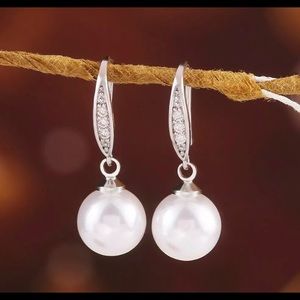 SOLD ON ANOTHER SITE. White Glass Pearl Earrings, 925 Silver, Elegant Earrings!